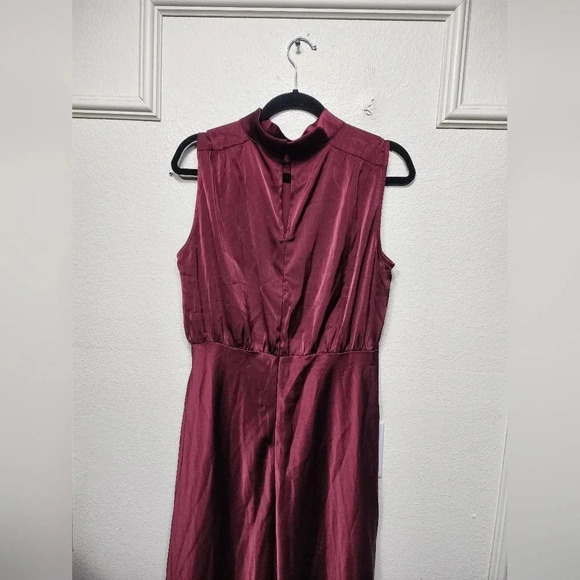 Lulus Classic Elegance Wine Satin Sleeveless Mock Neck Maxi Dress Wedding Party - Picture 10 of 11